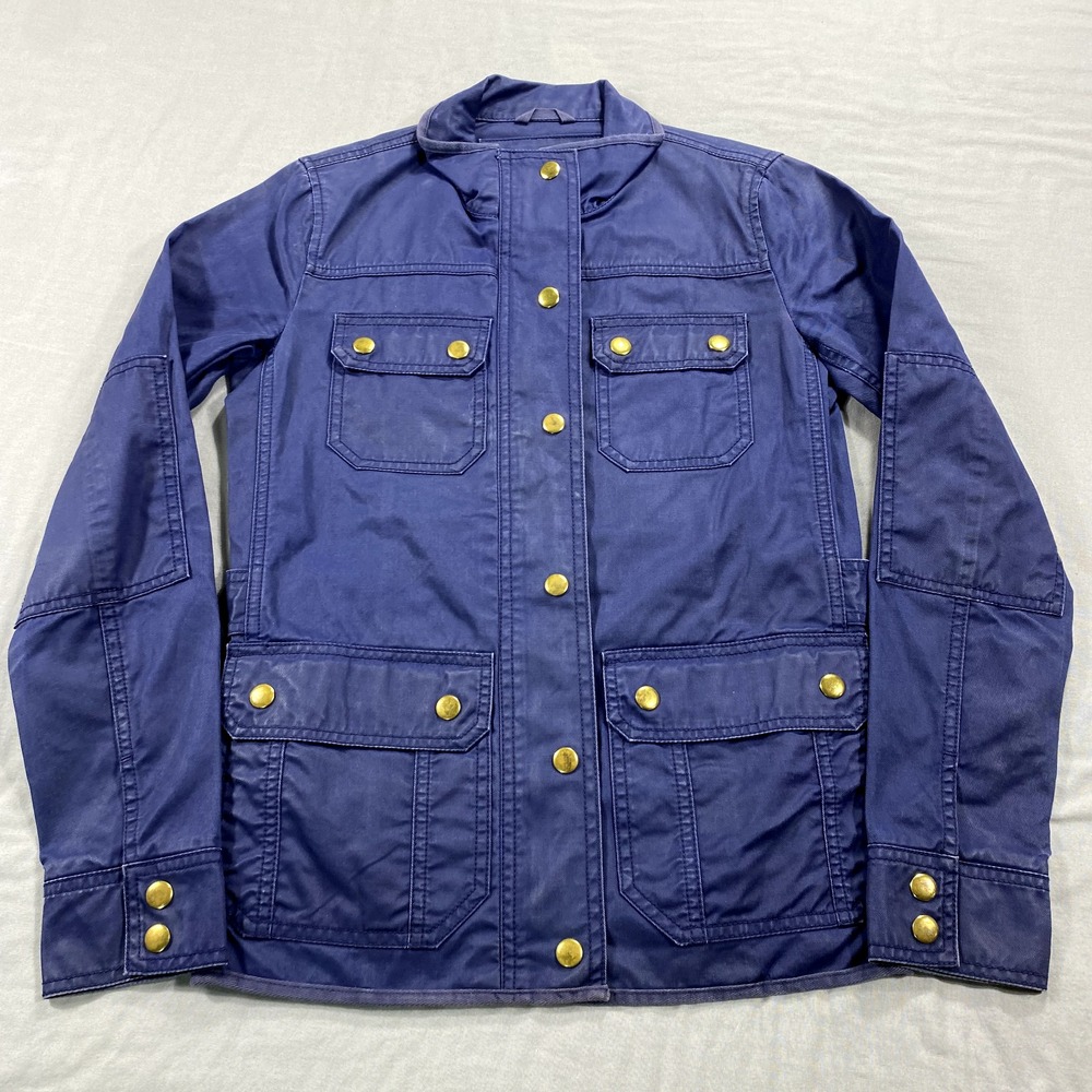 J. Crew Downtown Field Jacket Womens XXS Blue Waxed Cotton Military Utility Snap
